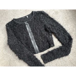 Elie Tahari Wool Blend Cropped Sweater Neoprene Zipper